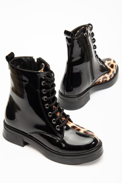 Punk leopard print shiny Martin boots - Image 3