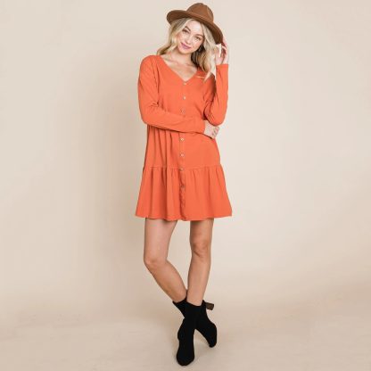 Retro Slouchy V-Neck Button-Down Layered Dress - Image 6