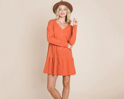 Retro Slouchy V-Neck Button-Down Layered Dress - Image 5
