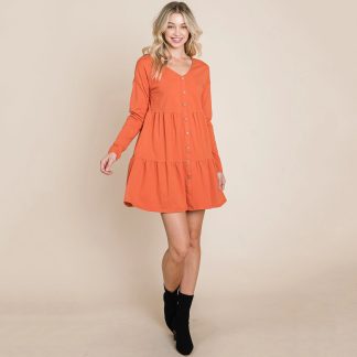 Retro Slouchy V-Neck Button-Down Layered Dress