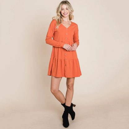 Retro Slouchy V-Neck Button-Down Layered Dress - Image 3