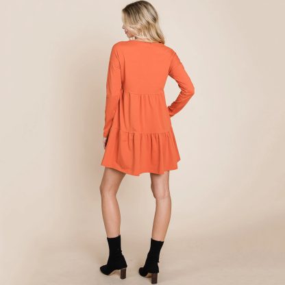 Retro Slouchy V-Neck Button-Down Layered Dress - Image 2