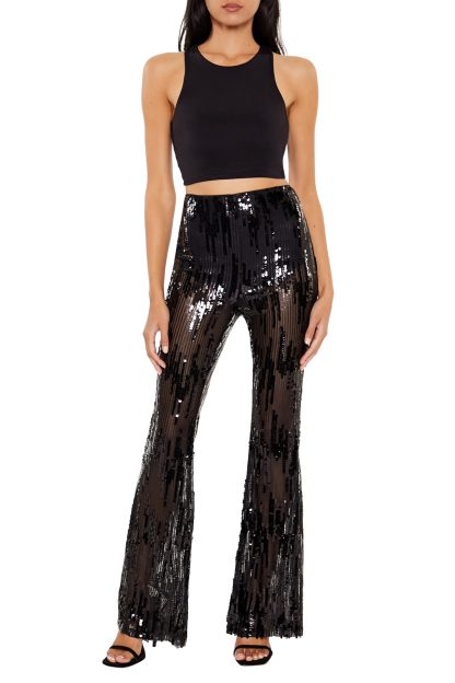 Black Sequined Bootcut Casual Pants - Image 5