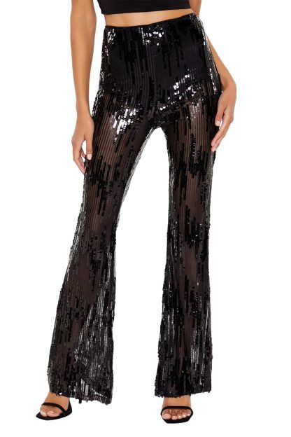 Black Sequined Bootcut Casual Pants