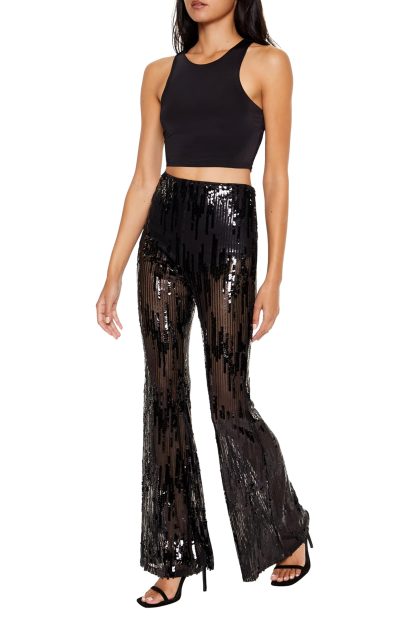 Black Sequined Bootcut Casual Pants - Image 3