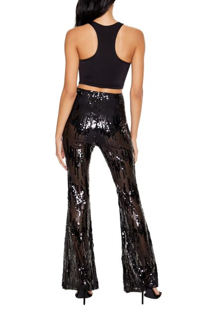 Black Sequined Bootcut Casual Pants - Image 2