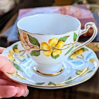 Yellow floral bone china cup and saucer set