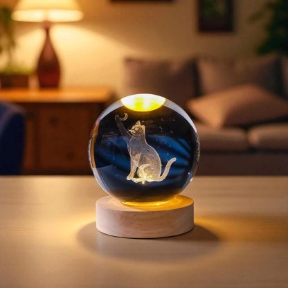 Carved crystal cat night light ornament