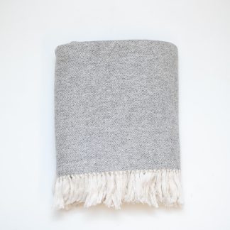 Light grey contrast white tassel blend throw blanket
