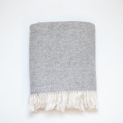 Light grey contrast white tassel blend throw blanket
