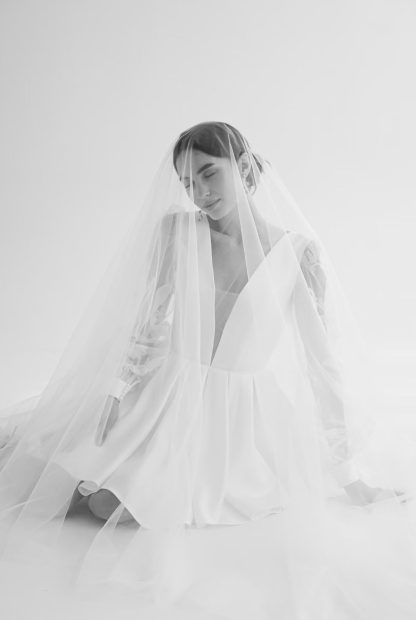 French Deep V Mesh Embroidered Sleeves and Flared Hem Little White Dress - Image 3