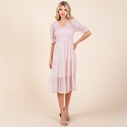 Sweet Polka Dot V-Neck Puff Sleeve Waist Dress - Image 4