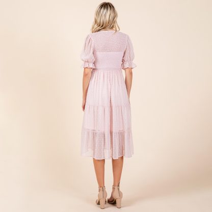Sweet Polka Dot V-Neck Puff Sleeve Waist Dress - Image 3