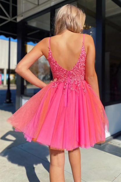 Gradient pink and orange sweetheart neckline lace mesh tulle mini skirt - Image 4