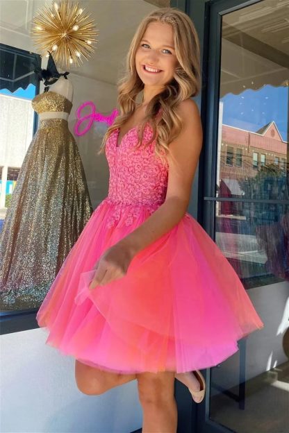 Gradient pink and orange sweetheart neckline lace mesh tulle mini skirt - Image 2