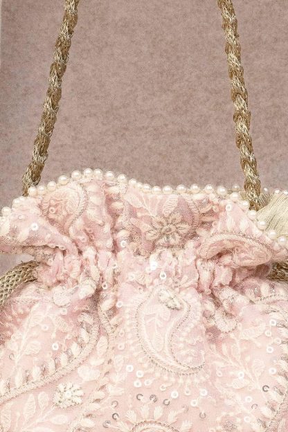 Soft pink pearl embroidered drawstring bag - Image 2