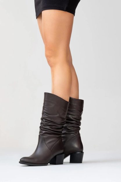 Autumn and winter retro pleated mid-heel boots - Image 5