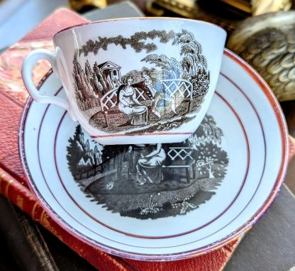 Narrative Hand-Painted Ceramic Cup and Saucer Set - Image 7
