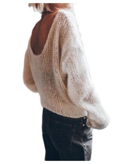 French lazy style one-shoulder chunky knit sweater - Image 3
