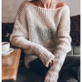 French lazy style one-shoulder chunky knit sweater