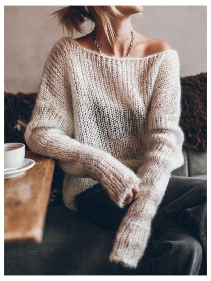 French lazy style one-shoulder chunky knit sweater