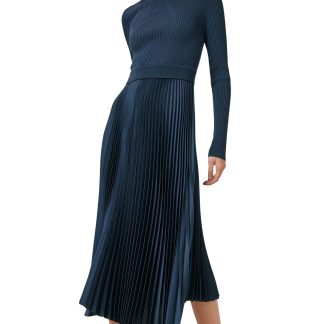 Dark blue knitted pleated dress