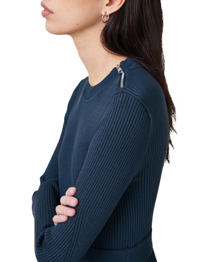 Dark blue knitted pleated dress - Image 2