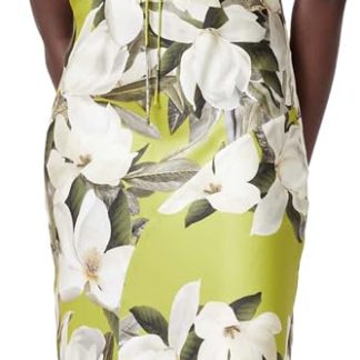Yellow-green floral print halter dress