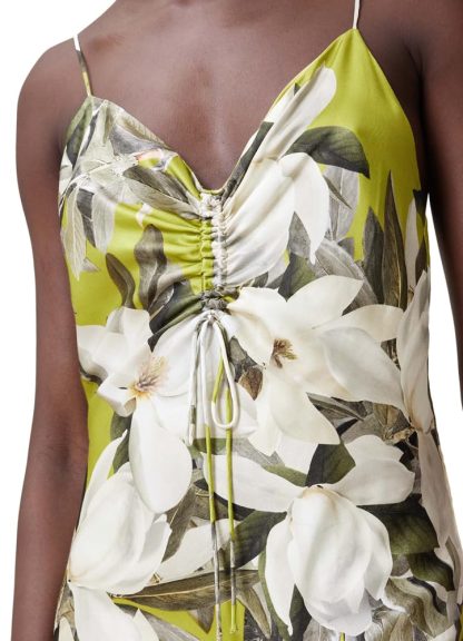 Yellow-green floral print halter dress - Image 4