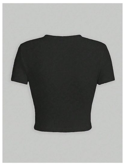 Sweet and Cool Lily Print Slim-Fit Cropped T-Shirt - Image 4