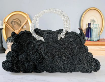 Black transparent handbag with 3D floral pattern - Image 9