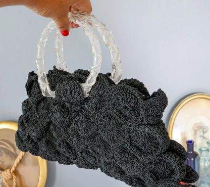 Black transparent handbag with 3D floral pattern - Image 6