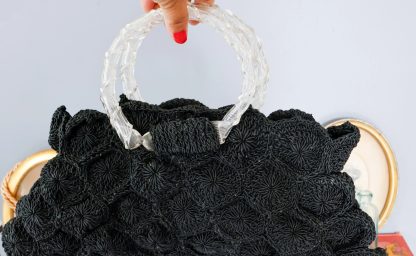Black transparent handbag with 3D floral pattern - Image 4
