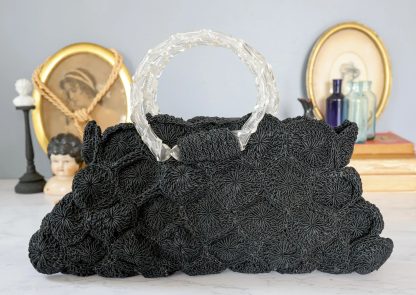 Black transparent handbag with 3D floral pattern - Image 3