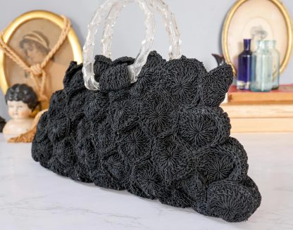 Black transparent handbag with 3D floral pattern - Image 2