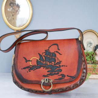 Vintage Sailboat Embossed Leather Crossbody Bag