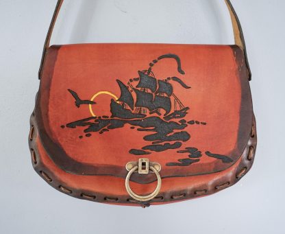 Vintage Sailboat Embossed Leather Crossbody Bag - Image 3