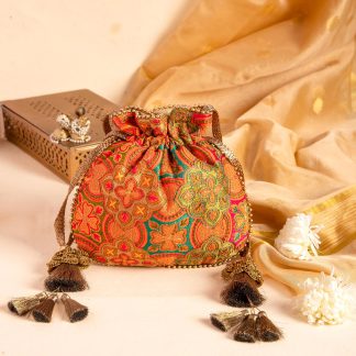 Exotic flower embroidered drawstring bag