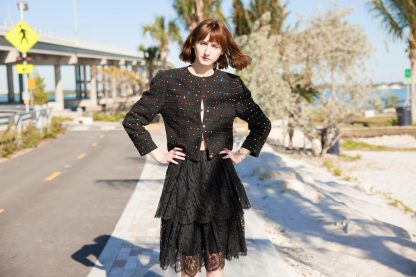 Black Layered Lace High-Waisted A-Line Midi Skirt - Image 2