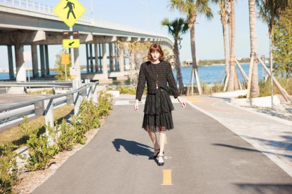 Black Layered Lace High-Waisted A-Line Midi Skirt - Image 7