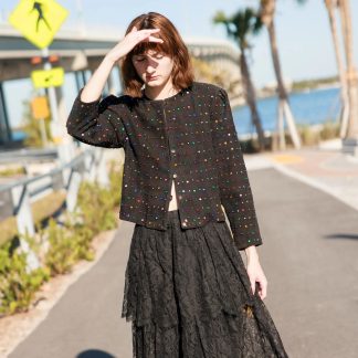 Black Layered Lace High-Waisted A-Line Midi Skirt