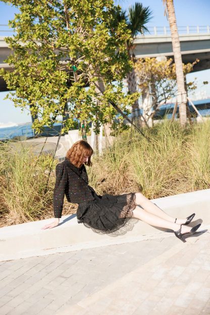 Black Layered Lace High-Waisted A-Line Midi Skirt - Image 5