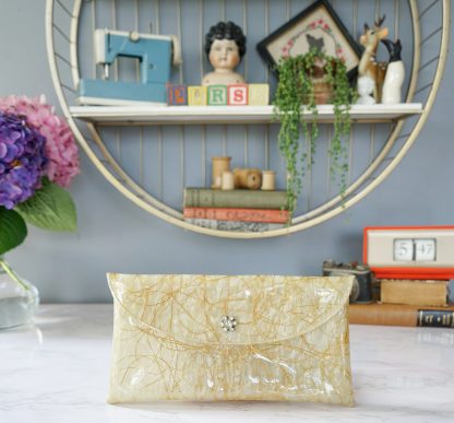 Vintage gilded silk thread and diamond buckle clutch
