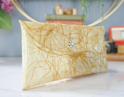 Vintage gilded silk thread and diamond buckle clutch - Image 4