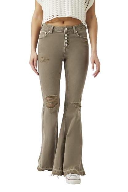 Retro raw-edge slim flared trousers