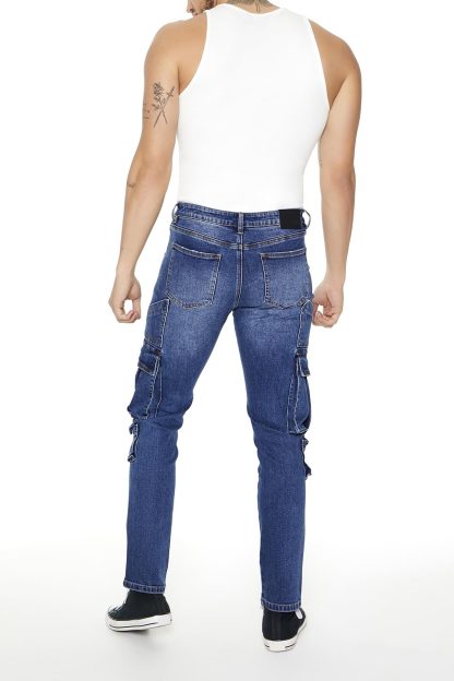 Blue slim-fit denim trousers with multiple pockets - Image 2