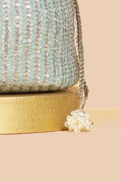 Glacier Blue Pearl Flower Waterfall Drawstring Bag - Image 6
