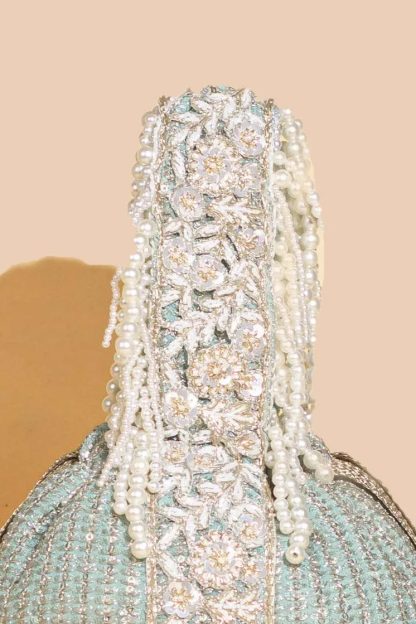 Glacier Blue Pearl Flower Waterfall Drawstring Bag - Image 3