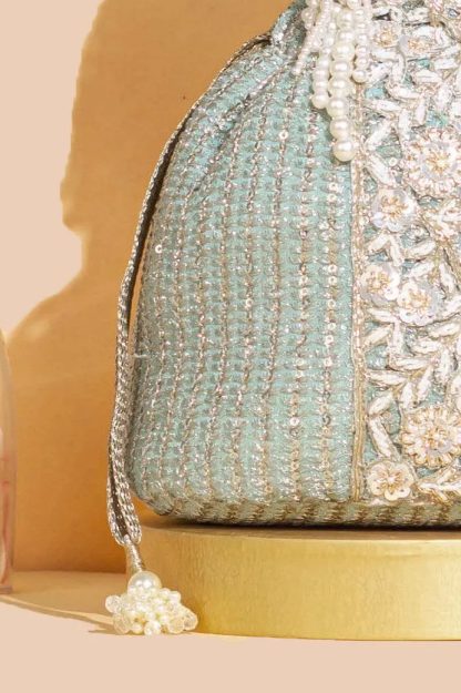 Glacier Blue Pearl Flower Waterfall Drawstring Bag - Image 2
