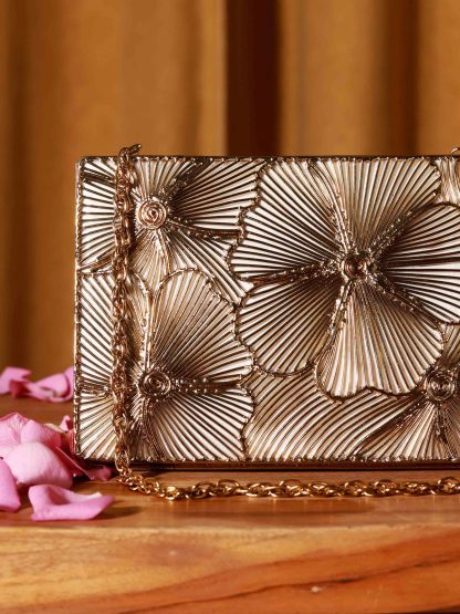 Vintage Metal 3D Floral Evening Bag - Image 4